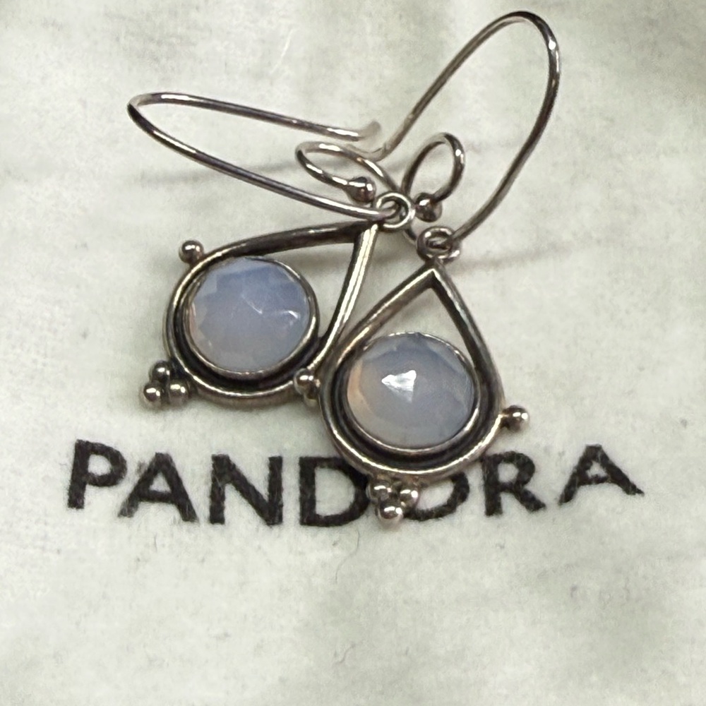 Pandora Retired/Rare Blue Chalcedony Medallion Dangle Earring Charm - Picture 3 of 5